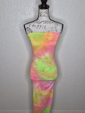 French Atmosphere Tie Dye Strapless Maxi Dress Size S